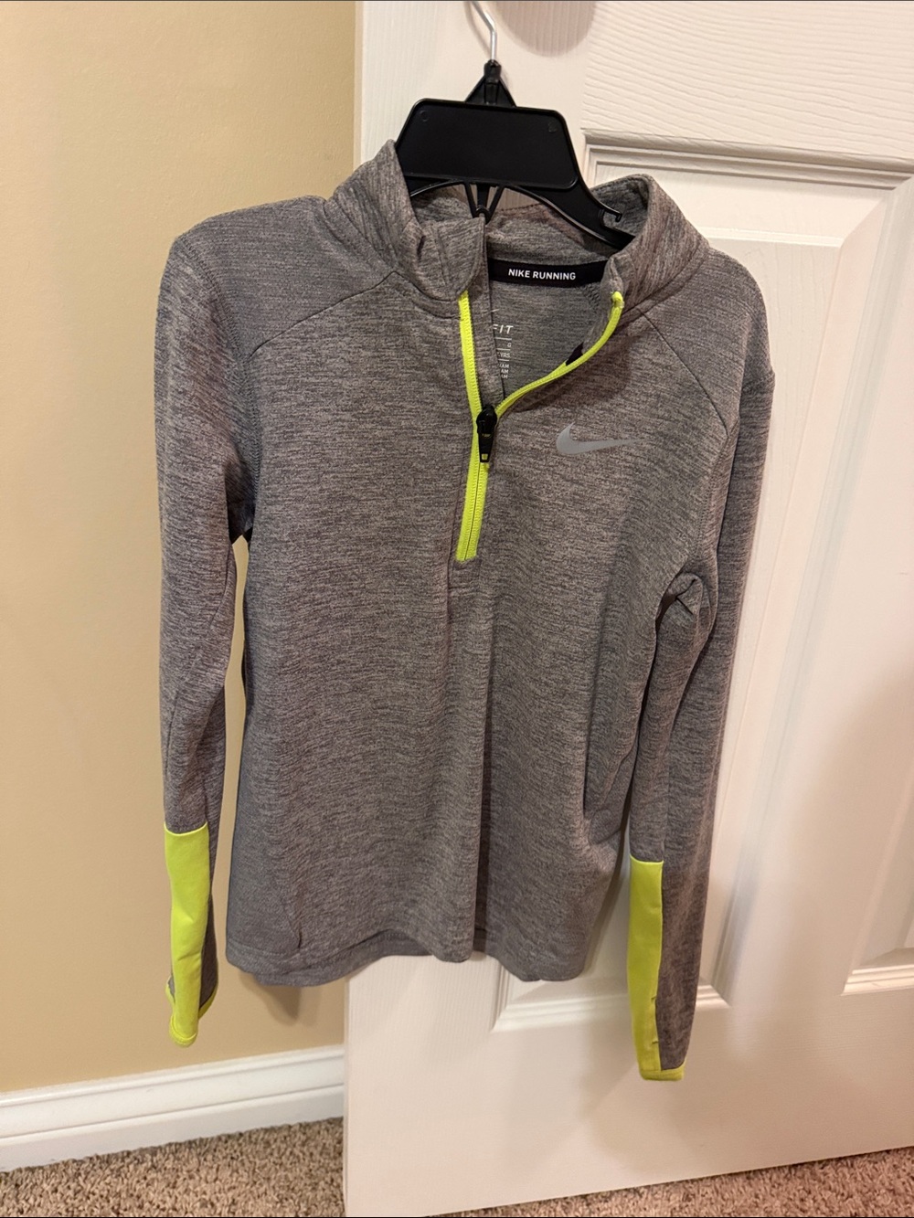 Nike Gray Half-Zip Turtleneck Sweater with Neon Yellow Accents
